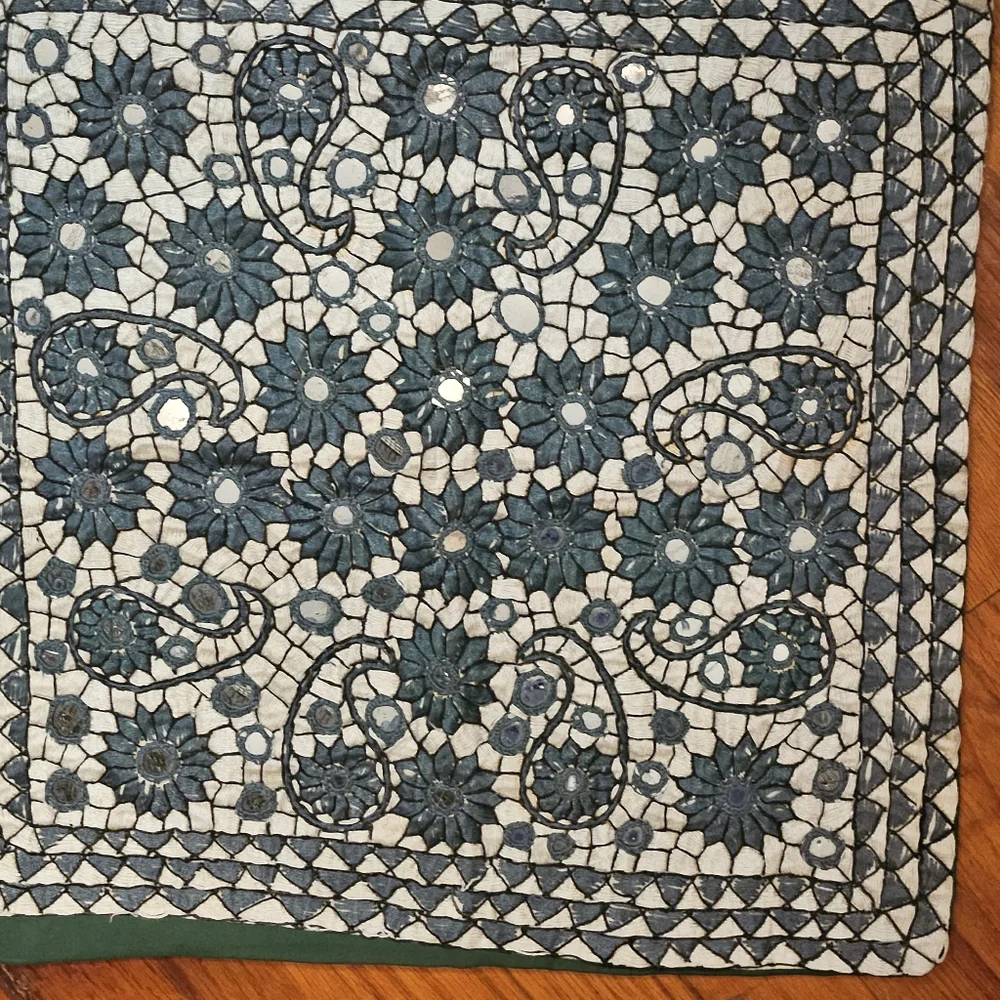Vintage Pillowcase Cover With Mirrors And Embroidery
